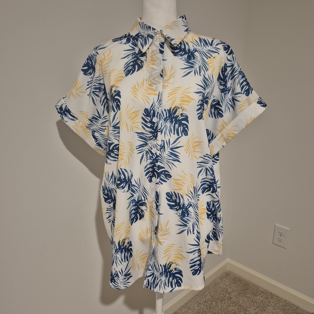 Zeagoo Men's Large Casual Shirt with Blue and Yellow Leaf Print